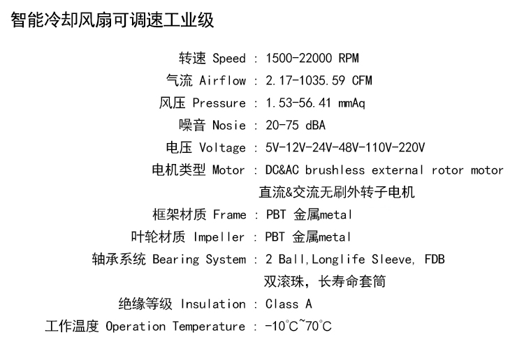 智能冷卻風扇可調速工業(yè)級
